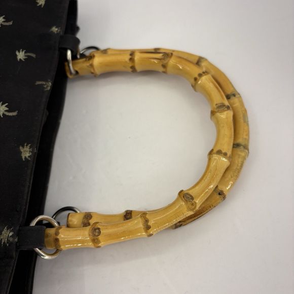 Sunny Hawaii Bamboo Handles Black Palm Trees Snap Closure Purse Handbag - Picture 6 of 16